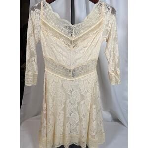 Free People Vintage-inspired Cream Colored Lace A-line Dress XS Ethereal
